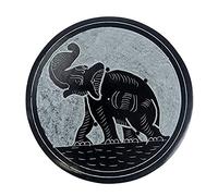 Porte-encens Rond Noir et Gris en Pierre à Savon | Décor éléphant