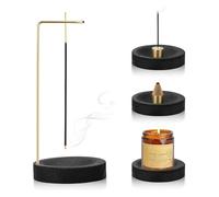 Porte Encens Set 2-in-1,Holzprodukte Support Encens Bruleur Baton à 9 Trous Brûleur D'Encens Fait à la Main Multifonction Incense Holders,pour Décor de Bureau à Domicile Yoga (Fond Noir)