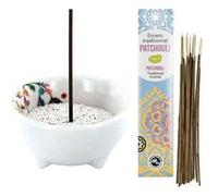Porte-encens Végétal en porcelaine + Encens indien au Patchouli Multicolore G