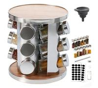 Porte epice avec 12 Pots en Verre Épaissis,Carroussel Rangement Epices 360° | Présentoir à Épices 430 Acier Inoxydable Carrousel,Support de Stockage d'épices,pot a épices,Rangement Autonome pour Cuisine