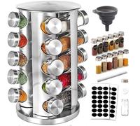 Porte epice avec 20 Pots en Verre Épaissis,Carroussel Rangement Epices 360° | Présentoir à Épices 430 Acier Inoxydable Carrousel,Support de Stockage d'épices,pot a épices,Rangement Autonome pour Cuisine