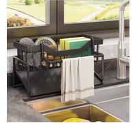 Porte Eponge de Cuisine,Inoxydable 304 Egouttoir Eponge,Rangement Evier Support,Brosse Éponge Organiseur pour à Poser（Noir）