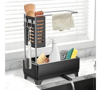 Porte Eponge evier Cuisine,Acier Inoxydable Organisateur evier Cuisine,Noir