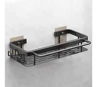 Porte Eponge Evier Cuisine Organisateur, Auto-adhésif Étagère Rangement en Aluminium pour Savons, Éponges, Brosses, Multifonction Égouttoir avec 2 Crochets et Étagère à Serviettes, Noir
