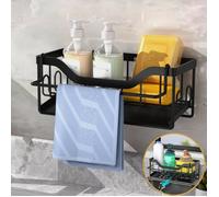 Porte Eponge evier Cuisine,Rangement evier Cuisine avec Porte-Serviettes,Support Eponge evier Cuisine avec Adhésif (Noir)