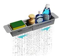 Porte-éponge extensible - Antidérapant - ABS - Gris foncé - Pour évier de cuisine