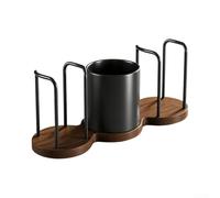 Porte-gobelet à café 3 compartiments pour tasse à café en aluminium et bois | Trois compartiments, ouverts pour l'accès, pour cadre en aluminium, aspect bois, convient aux gobelets en papier standard