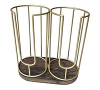 Porte-gobelet à café pour bois et métal 2 compartiments couvercle pailles | 2 compartiments pour gobelets, panier central pour pailles, pour mélange bois-métal, antidérapant, facile à nettoyer