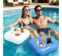 Porte-gobelet gonflable, sous-verre gonflable flottant carré, convient pour les fêtes de piscine hawaïennes, la décoration de bar et la décoration de vacances Blanc,bleu,pompe à airPolychlorures de vi