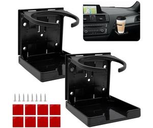 Porte-gobelet pliable Unyqoos® en ABS – réglable pour un diamètre de 60 à 100 mm, fixation par vis ou par plaque adhésive, gain de place, idéal pour voiture, bateau, bureau et camping-car