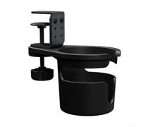 Porte-gobelet rotatif à pince sur le bureau : support pivotant à 360 degrés pour tasses à café et bouteilles - Organiseur de bureau anti-déversement Noir