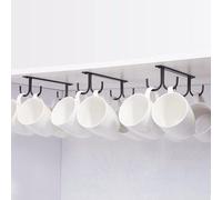 Porte-gobelets Unyqoos® à fixer sous un meuble – Noir, 12 crochets, en fer robuste, résistant à la rouille, dimensions : 19,8 x 8,4 x 5,3 cm, pour tasses à café et ustensiles de cuisine