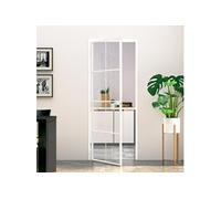 vidaXL Porte intérieure blanche 76x201,5 cm en verre trempé et aluminium mince