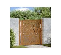 vidaXL Porte jardin acier résistant aux intempéries conception flamme, porte de clôture, porte extérieure, porte en métal, 4100994 Marron G
