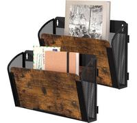 Porte-journaux mural Solinxe en bois à 2 compartiments, support métallique pour journaux, porte-dossiers suspendus, compartiments de rangement pour papier A4, documents, bureau, école, organiseur d'ar