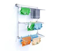 Porte-linge mural tour à trois niveaux en aluminium, idéal pour la buanderie - Foxydry Tower 128 cm Gris