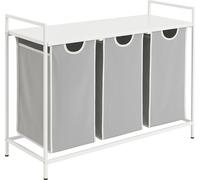 Porte-linge Relaxdays avec 3 paniers coulissants, avec tablette, dimensions : 72 x 92,5 x 33 cm, panier à linge en métal, blanc/gris