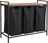 Porte-linge Relaxdays avec 3 paniers coulissants, avec tablette, dimensions H x L x P : 72 x 92,5 x 33 cm, panier à linge en métal, marron/noir