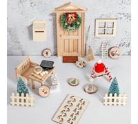 Porte Lutin de Noël, Lutin Farceur de Noël Accessoires, Décoration Porte de Fée Maison, Guirlande de Sapin, Tapis, Meubles de Jardin Miniatures (45 pièces)
