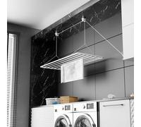 Porte-manteau 70x50cm 5,6m de surface de séchage 2,5m Mini vertical pliable Séchoir à vêtements Métal avec revêtement plastique sans PVC Blanc Séchoir suspendu - Eric plafond