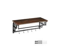 tectake® Porte Manteau Mural 66 x 30 x 27 cm, avec étagère, 5 Crochets Amovibles et Tringle de Suspension, Porte Manteau Bois, Meuble d'entrée, Vestiaire d'entrée, Vide Poche Mural, Bois foncé