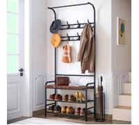 Porte-manteau avec banc à chaussures 4 en 1 avec tringle à suspendre 3 étagère et 8 crochets double portant à vêtements stable brun