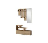 Toilinux - Porte manteau avec Banc et Miroir - L.100 x H.61 cm - Marron - Vesti Marron G