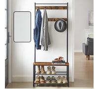 VASAGLE Porte-Manteau avec Étagère à Chaussures, Meuble d Entrée avec Banc, 3-en-1, Cadre en Acier, pour Entrée, Couloir, 32 x 70 x 177 cm, Style Industriel, Marron Rustique et Noir HSR41BX