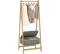 Porte-manteau - Bambou - Pliable - Panier à linge en tissu avec couvercle - 60 x 44,5 x 157,5 cm - Gris
