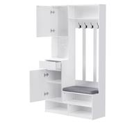 Porte-manteau - banc de chaussures et patères - vestiaire entrée&penderie - tiroirs - meubles d’entrée - MDF - 100x35x180 - blanc