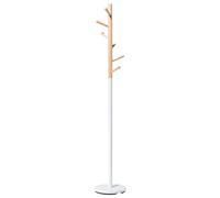 Porte-Manteau Base en Acier Blanc 6 Crochets en Bois de Pin 170 cm Moderne Aubum