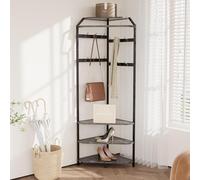 Porte-manteau d'angle en métal ouvert avec 6 crochets doubles - Étagère de rangement - Étagère à chaussures - Peu encombrant - Design industriel pour couloir, salon, chambre à coucher, bureau - Gris