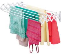 Porte-manteau en métal - Corde à linge extensible - Séchoir à linge mural pliable et peu encombrant - Blanc