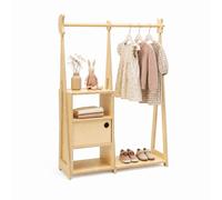 Porte-manteau enfant avec tringle à vêtements et rangement, Penderie Montessori, Naturel - leg&go