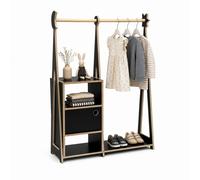 Porte-manteau enfant avec tringle à vêtements et rangement, Penderie Montessori, Noir - leg&go