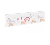 Relaxdays Porte-Manteau Enfant, 4 Crochets, à Fixer, Licorne, château | MDF, pin, fixations incluses, chambre d'enfant, chambre de bébé, couloir, patères