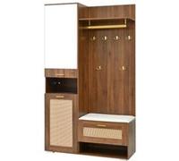 Porte-manteau, ensemble penderie avec miroir, UWOT, avec meuble à chaussures et tabouret, 110 × 38 × 190 cm, marron Marron