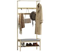 Porte-manteau - HOMCOM - étagère à chaussures - 10 crochets - tringle à vêtements - coussin rembourré - naturel