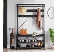 Porte-manteau industriel avec banc et rangement pour chaussures avec 8 crochets robustes et une barre de suspension ,Noir