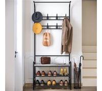 Porte-manteau industriel avec étagère à chaussures, 8 crochets amovibles, en métal, pour couloir, chambre à coucher, salon, gris