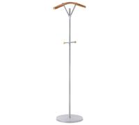 Beliani Porte-Manteau Moderne en Métal Peint 130 cm sur Pied 3 Crochets Touches de Bois Argenté Thompson