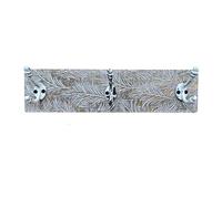 Porte-manteau mural 39 cm Porte-manteau avec crochets Porte-manteau en bois Vintage Shabby crochet porte-manteau 3 crochets, design feuille de palmier, crochets métal menthe naturelle, H 10 cm
