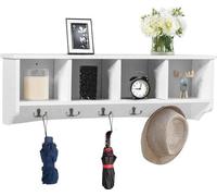 Porte-manteau mural à 4 compartiments et 5 crochets, étagère murale robuste en bois, meuble de salle de bains de style moderne et minimaliste, pour la salle de bains, l'entrée, le salon, la cuisine (b