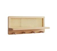 Porte-manteau mural avec étagère - Étagères pour livres d', crochets pour rangement dans le couloir | Fond en bois dur, étagère murale en bois avec crochets, organisateur d'étagère en rotin