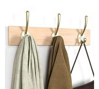 Porte-Manteau Mural, Base en Bois Massif + Crochets Doubles en Métal | Porte-Serviettes de Salle de Bain, Étagère de Rangement Rustique, pour Chambre, Cuisine, Entrée(Bronze,3hook)