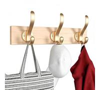 Porte-Manteau Mural, Base en Bois Massif + Crochets Doubles en Métal | Porte-Serviettes de Salle de Bain, Étagère de Rangement Rustique, pour Chambre, Cuisine, Entrée(Gold,3hook)