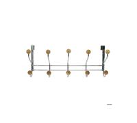 Porte-manteau mural - CIME - Design boule - 5 crochets - Bois et chrome - Gris et marron