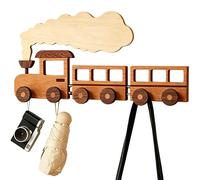 Porte-Manteau Mural en Bois avec Œillets de Suspension en Acier Inoxydable 304, Coins Arrondis, Design en Forme de Train pour Chambre d'Enfant, Crèche, Entrée - 6 Crochets