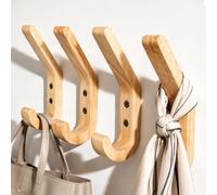 Porte-manteau mural en bois, lot de 4 patères en chêne massif, charge 10 kg | Surface lisse, polissage à la main, finition huilée, kit de montage inclus, pour entrée, chambre ou dressing