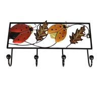 Porte Manteau Mural en métal décoration coccinelle - Patère acier 4 crochets - Accroche pour la maison, cuisine, - L 43 x H 25 cm